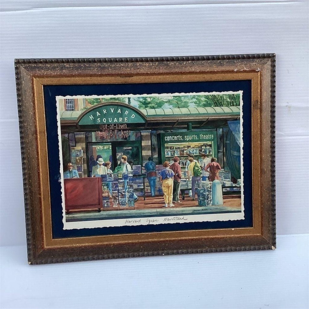 Vintage Harvard Square Newsstand Framed Art Print Urban Street Scene
